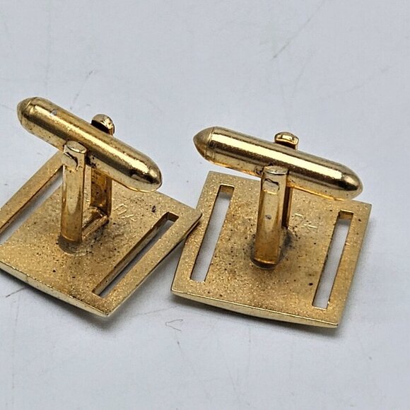 Vintage Swank Gold Silver Square Cufflinks Mid Century - Picture 3 of 5